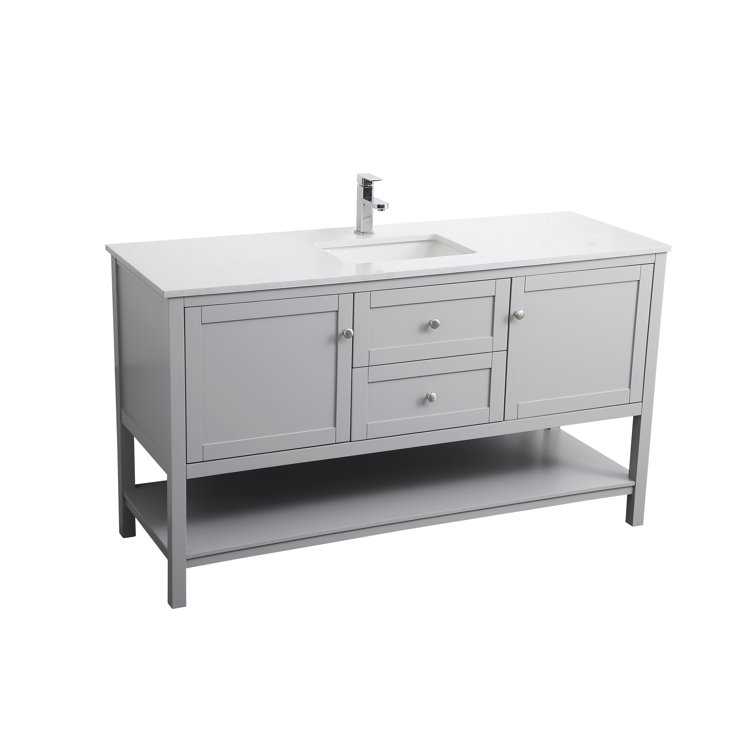 Gray Double Sink Freestanding Vanity with Marble Top