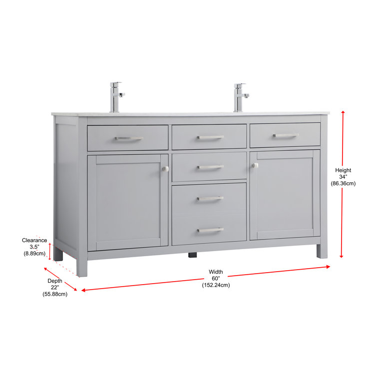 Lewis 60'' Grey Freestanding Double Bathroom Vanity with Engineered Marble Top