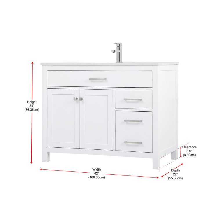 Lewis 42'' White Single Bathroom Vanity with Engineered Marble Top