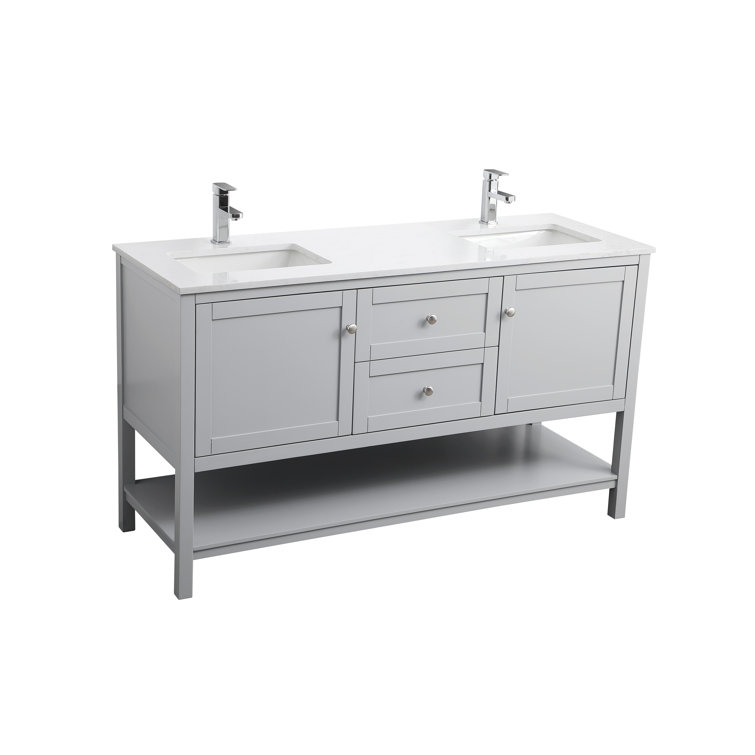 Heath 60'' Gray Freestanding Double Vanity with Marble Top