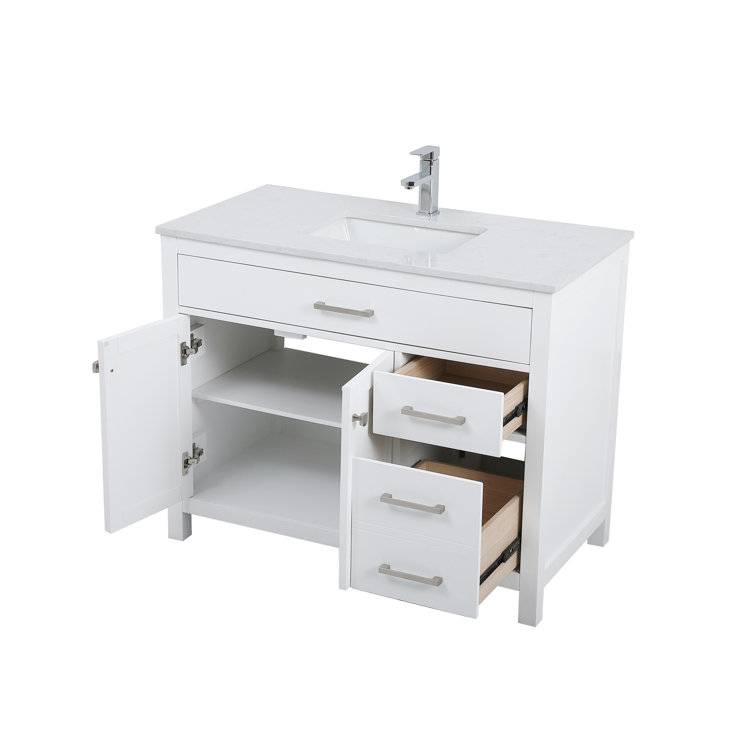 Lewis 42'' White Single Bathroom Vanity with Engineered Marble Top