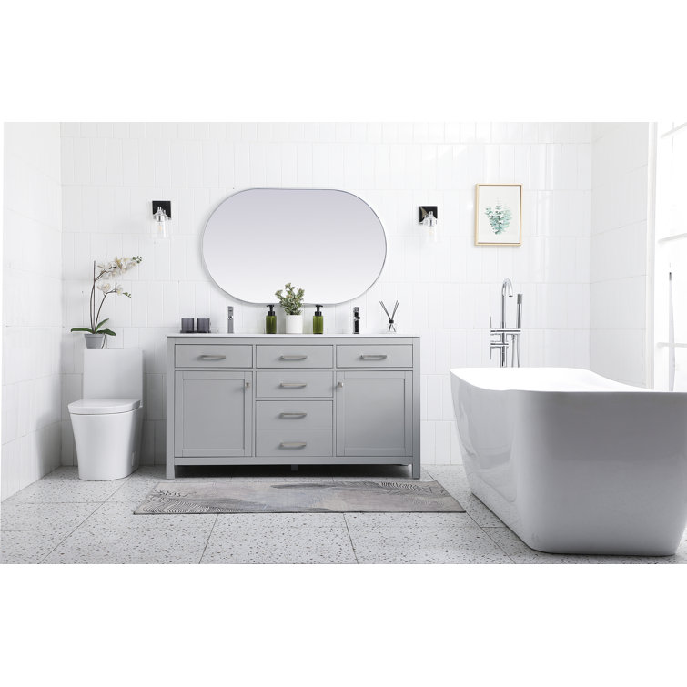 Lewis 60'' Grey Freestanding Double Bathroom Vanity with Engineered Marble Top