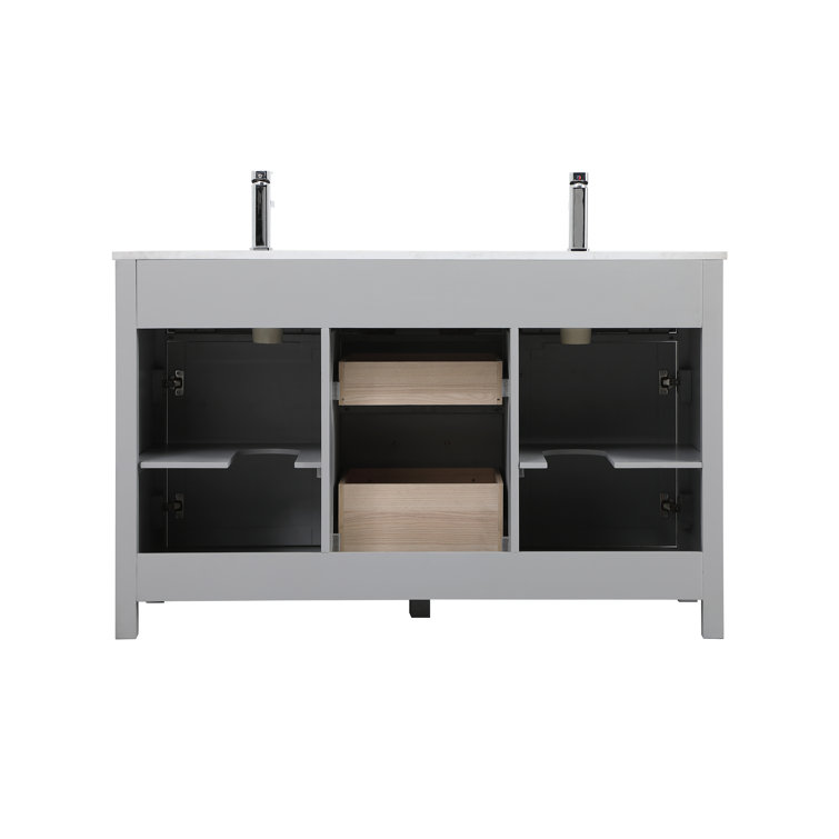 Lewis 54'' Grey Double Bathroom Vanity with Engineered Marble Top