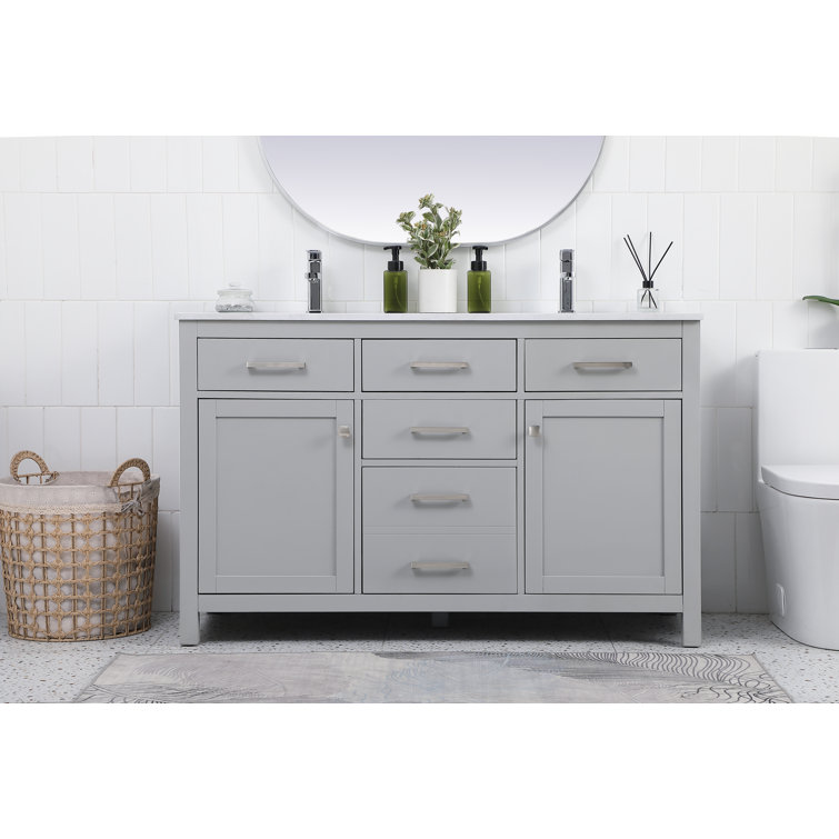 Lewis 54'' Grey Double Bathroom Vanity with Engineered Marble Top