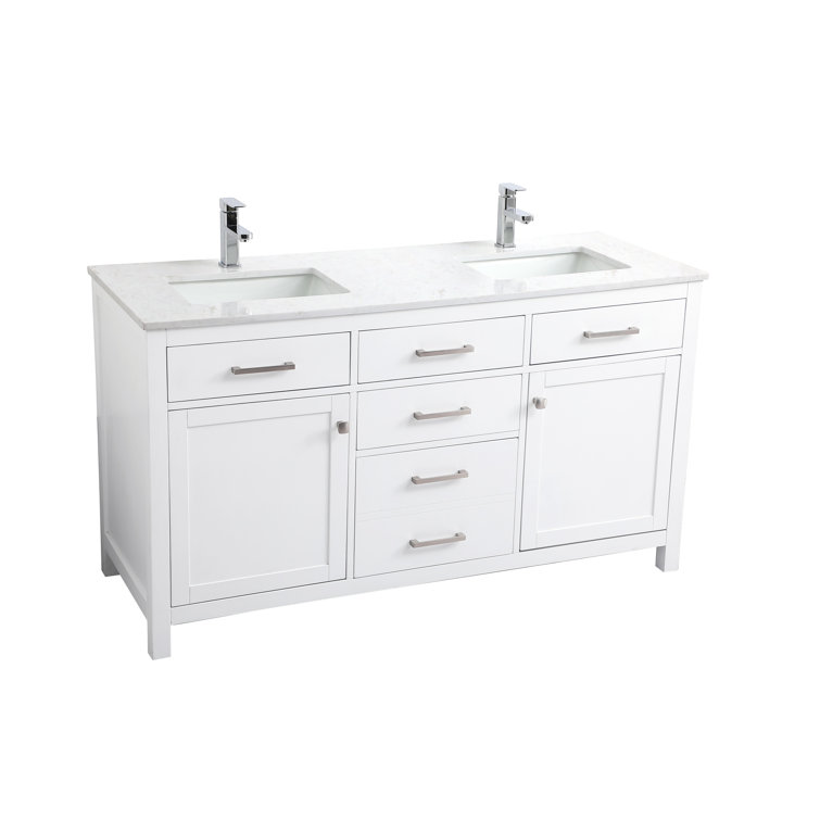 Lewis 60'' White Freestanding Double Vanity with Marble Top