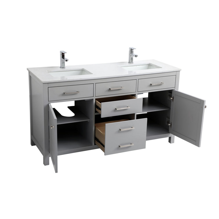 Lewis 60'' Grey Freestanding Double Bathroom Vanity with Engineered Marble Top