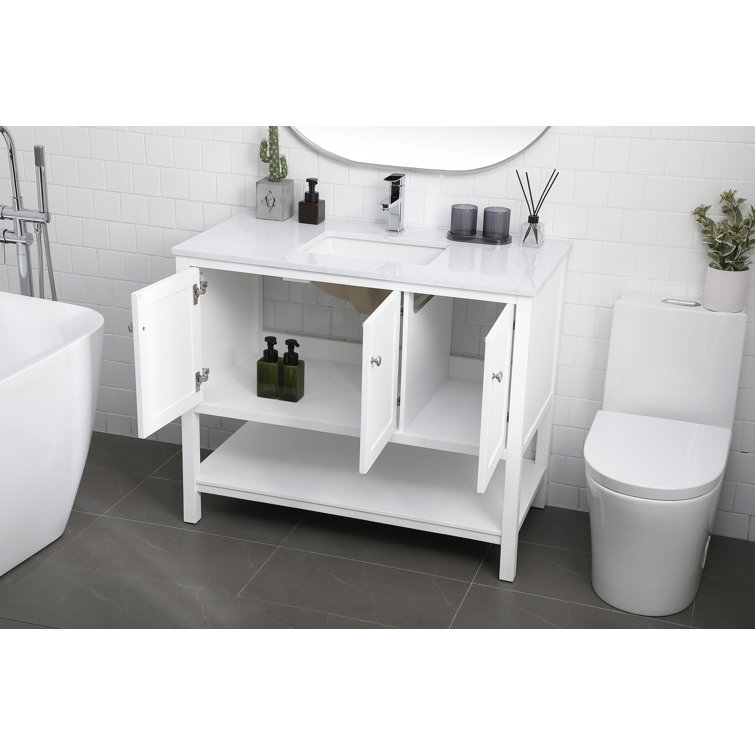 42" White Freestanding Single Vanity with Calacatta Marble Top