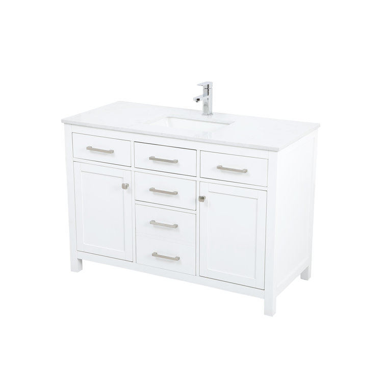 Lewis 48'' White Single Bathroom Vanity with Engineered Marble Top