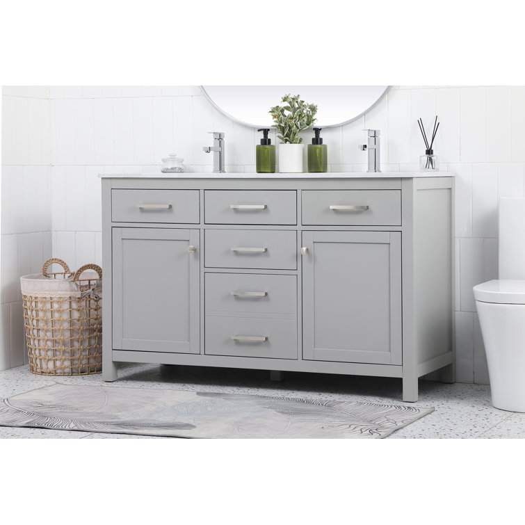 Lewis 54'' Grey Double Bathroom Vanity with Engineered Marble Top