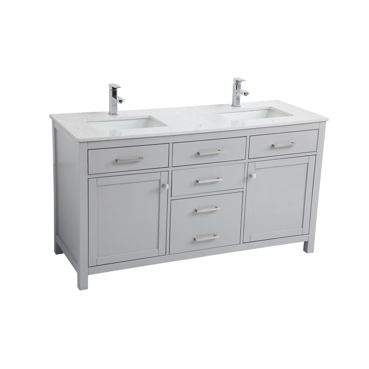 Lewis 60'' Grey Freestanding Double Bathroom Vanity with Engineered Marble Top