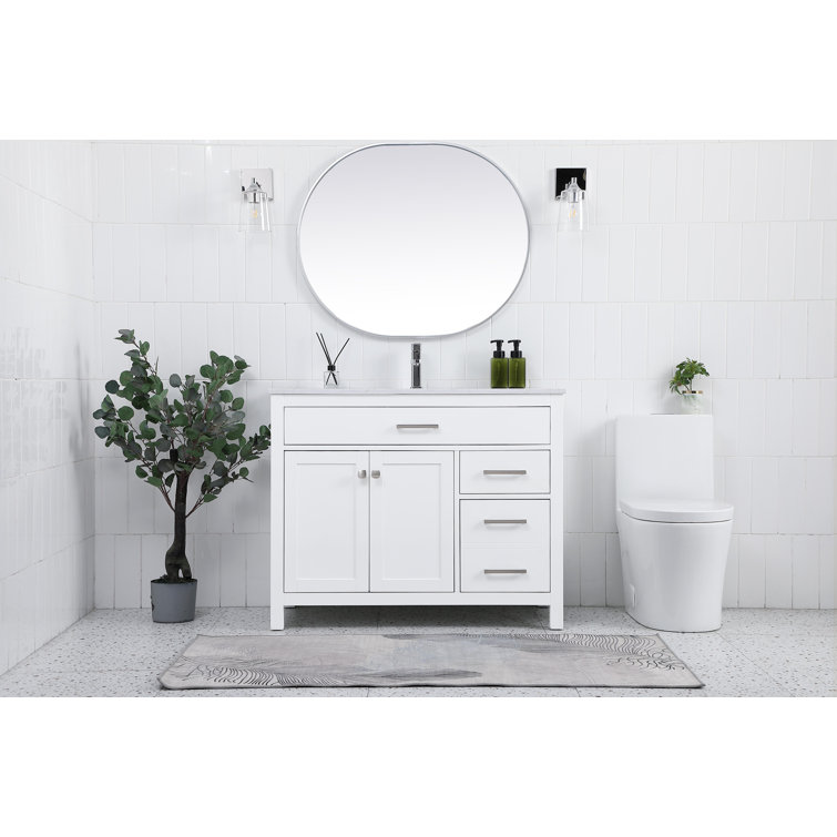 Lewis 42'' White Single Bathroom Vanity with Engineered Marble Top