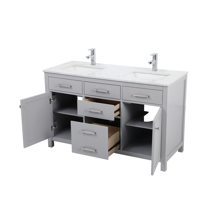 Lewis 54'' Grey Double Bathroom Vanity with Engineered Marble Top