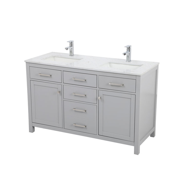 Lewis 54'' Grey Double Bathroom Vanity with Engineered Marble Top