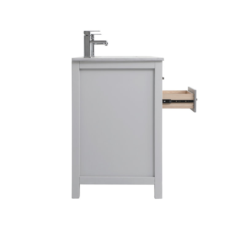 Lewis 60'' Grey Freestanding Double Bathroom Vanity with Engineered Marble Top