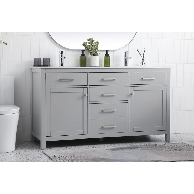 Lewis 60'' Grey Freestanding Double Bathroom Vanity with Engineered Marble Top