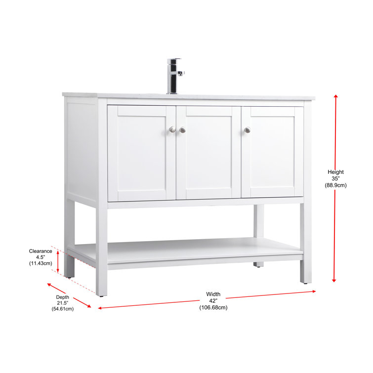 42" White Freestanding Single Vanity with Calacatta Marble Top