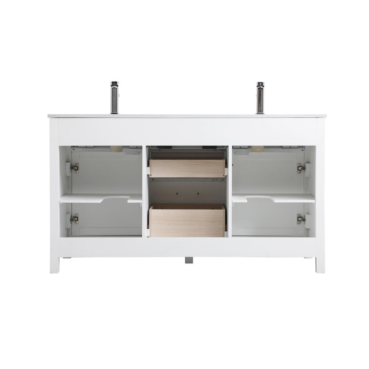 Lewis 60'' White Freestanding Double Vanity with Marble Top