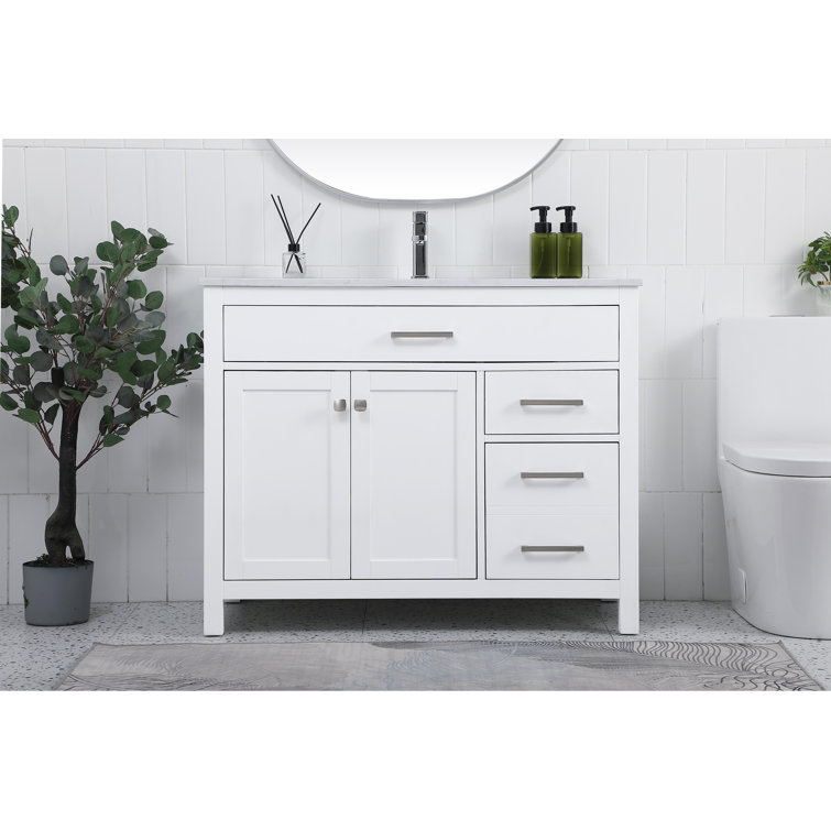 Lewis 42'' White Single Bathroom Vanity with Engineered Marble Top