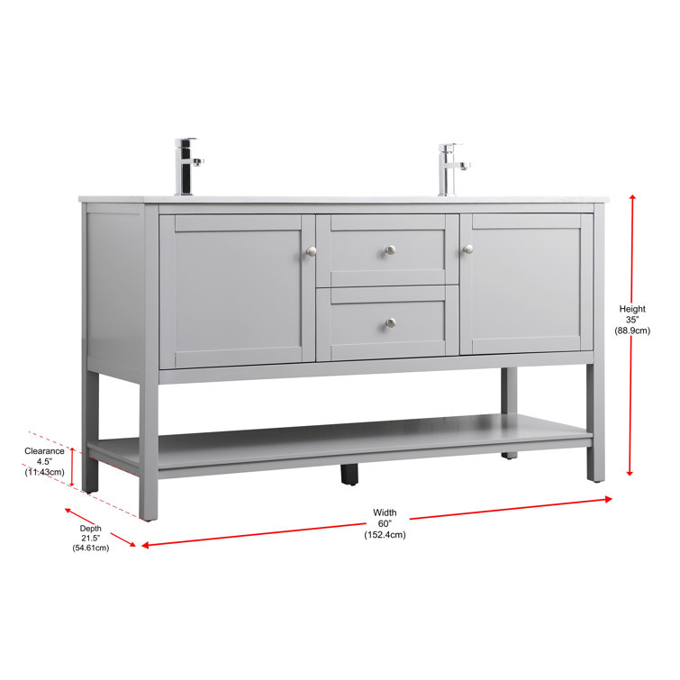 Heath 60'' Gray Freestanding Double Vanity with Marble Top