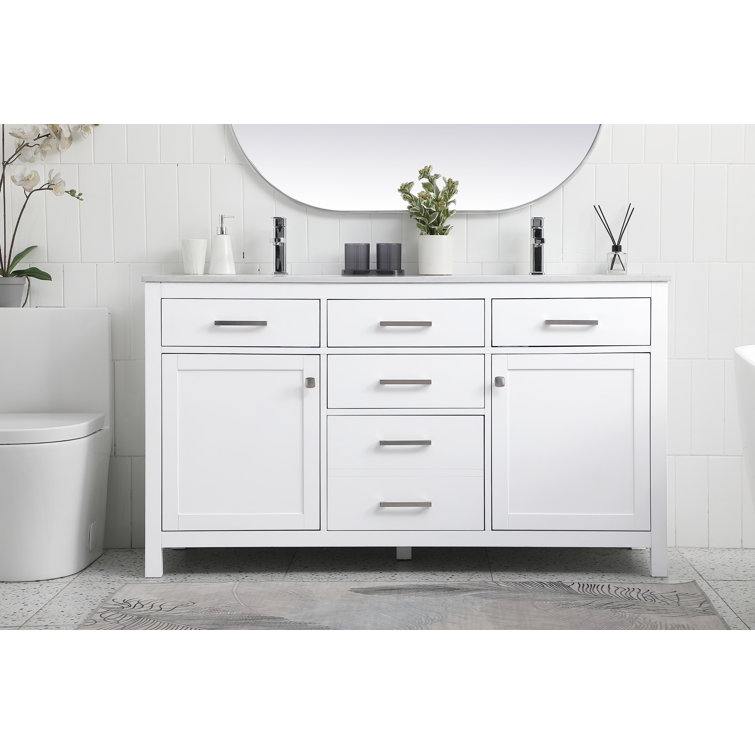 Lewis 60'' White Freestanding Double Vanity with Marble Top