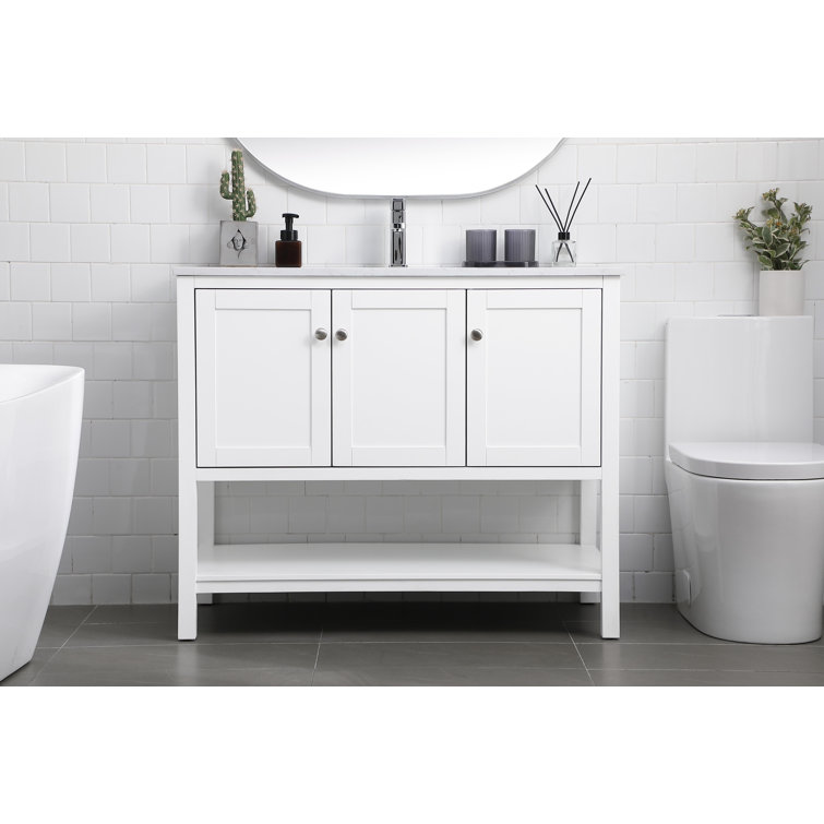 42" White Freestanding Single Vanity with Calacatta Marble Top