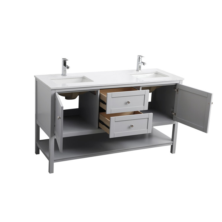Heath 60'' Gray Freestanding Double Vanity with Marble Top
