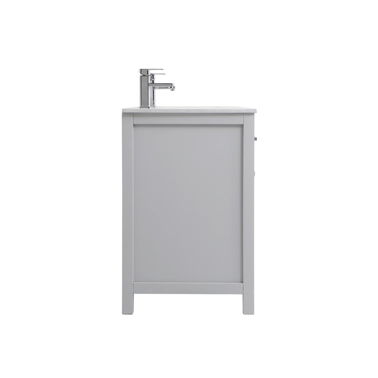 Lewis 60'' Grey Freestanding Double Bathroom Vanity with Engineered Marble Top