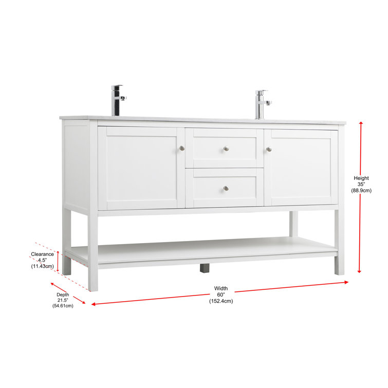 Heath 60'' White Freestanding Double Vanity with Marble Top