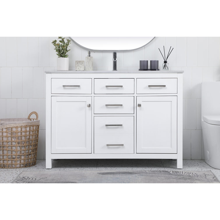 Lewis 48'' White Single Bathroom Vanity with Engineered Marble Top