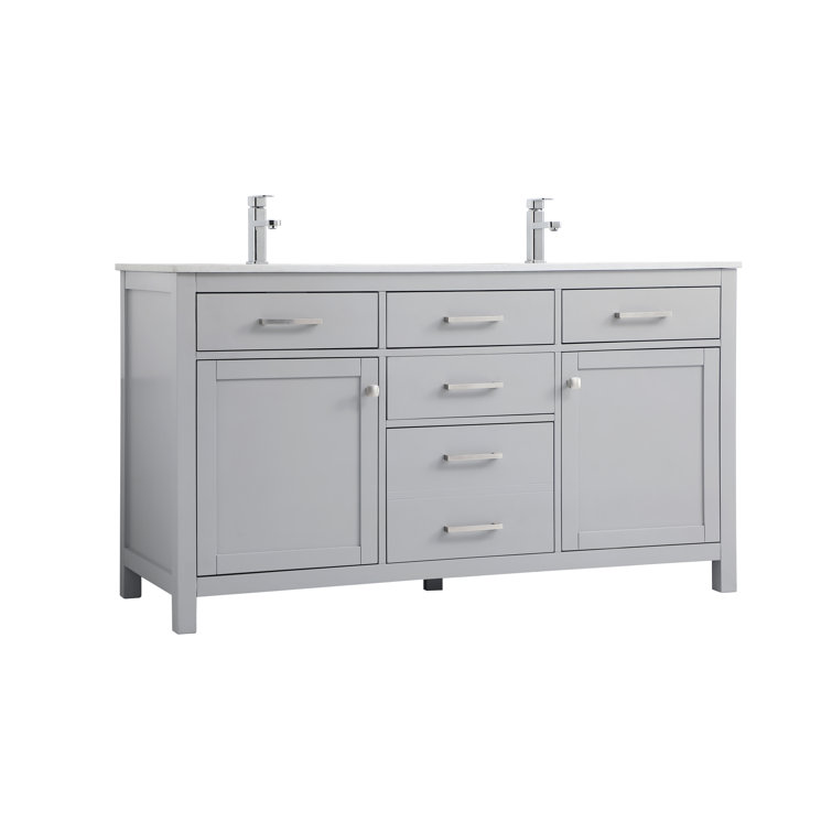 Lewis 60'' Grey Freestanding Double Bathroom Vanity with Engineered Marble Top