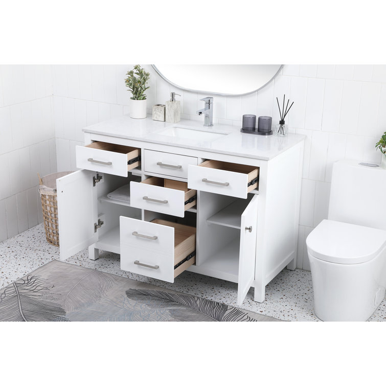 Lewis 48'' White Single Bathroom Vanity with Engineered Marble Top