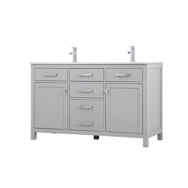 Lewis 54'' Grey Double Bathroom Vanity with Engineered Marble Top