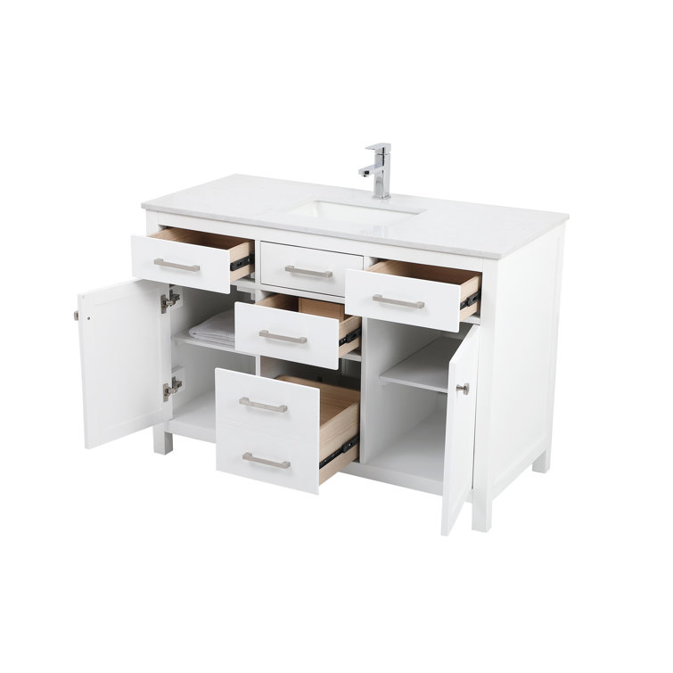 Lewis 48'' White Single Bathroom Vanity with Engineered Marble Top