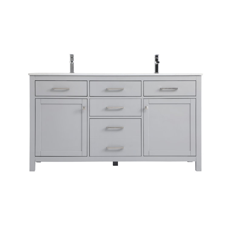Lewis 60'' Grey Freestanding Double Bathroom Vanity with Engineered Marble Top