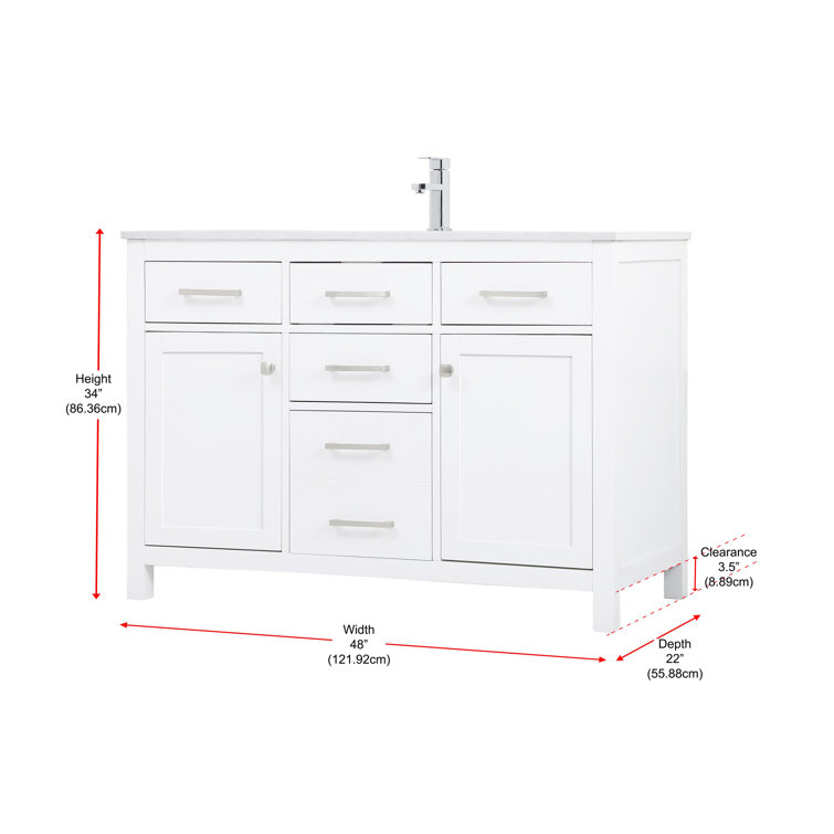 Lewis 48'' White Single Bathroom Vanity with Engineered Marble Top