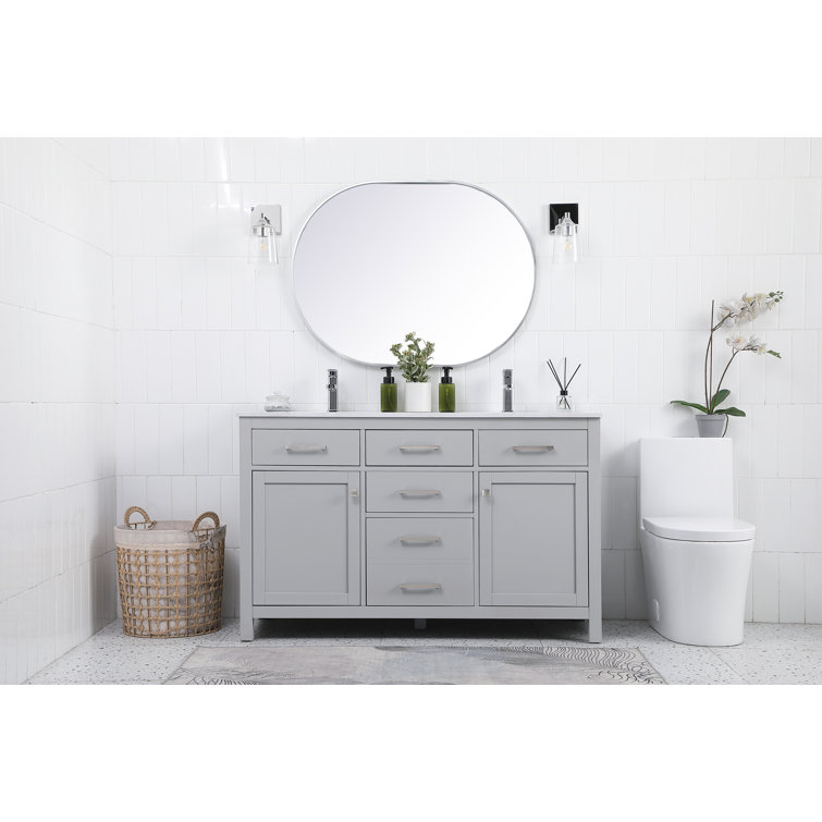 Lewis 54'' Grey Double Bathroom Vanity with Engineered Marble Top