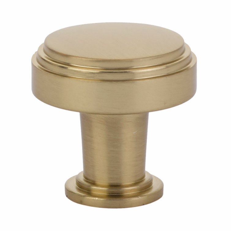 Brushed Brass Modern Round Cabinet Knob with Mounting Hardware