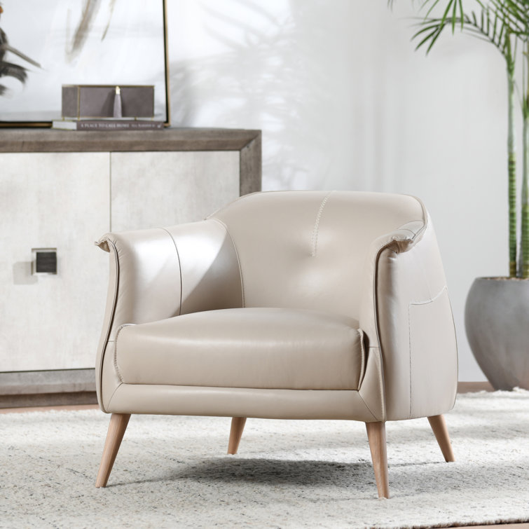 Transitional Handcrafted Brown Leather Accent Chair