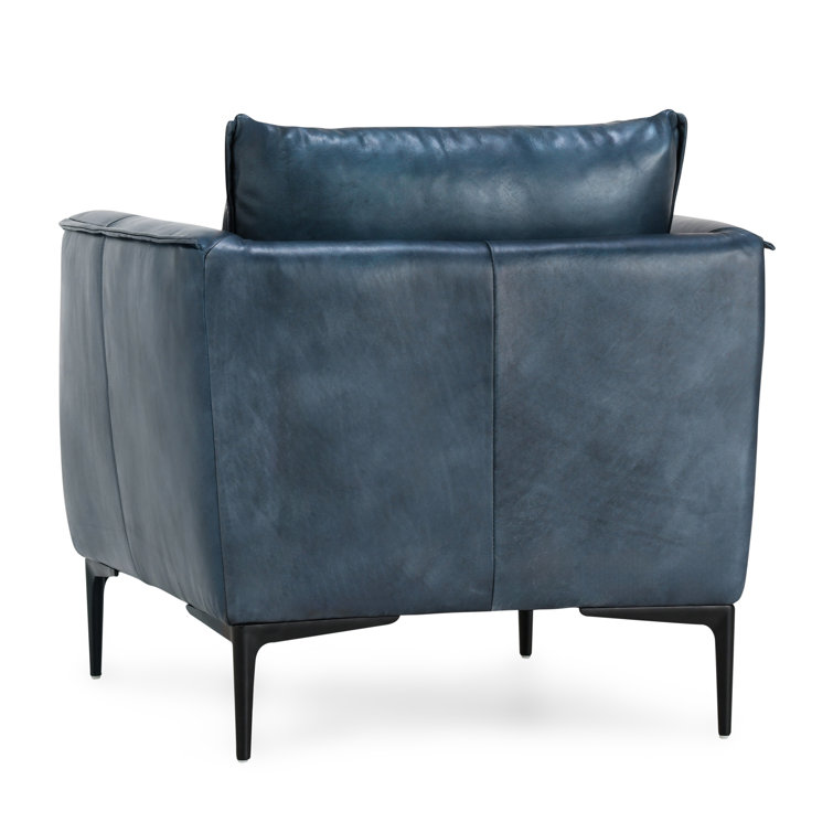 Ocean Blue Leather Armchair with Black Iron Legs