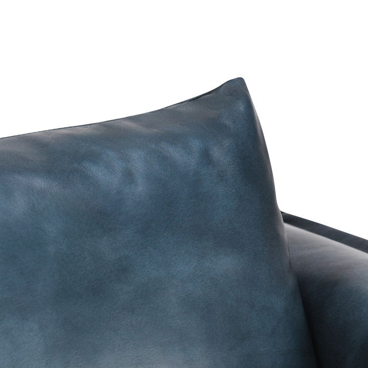 Ocean Blue Leather Armchair with Black Iron Legs