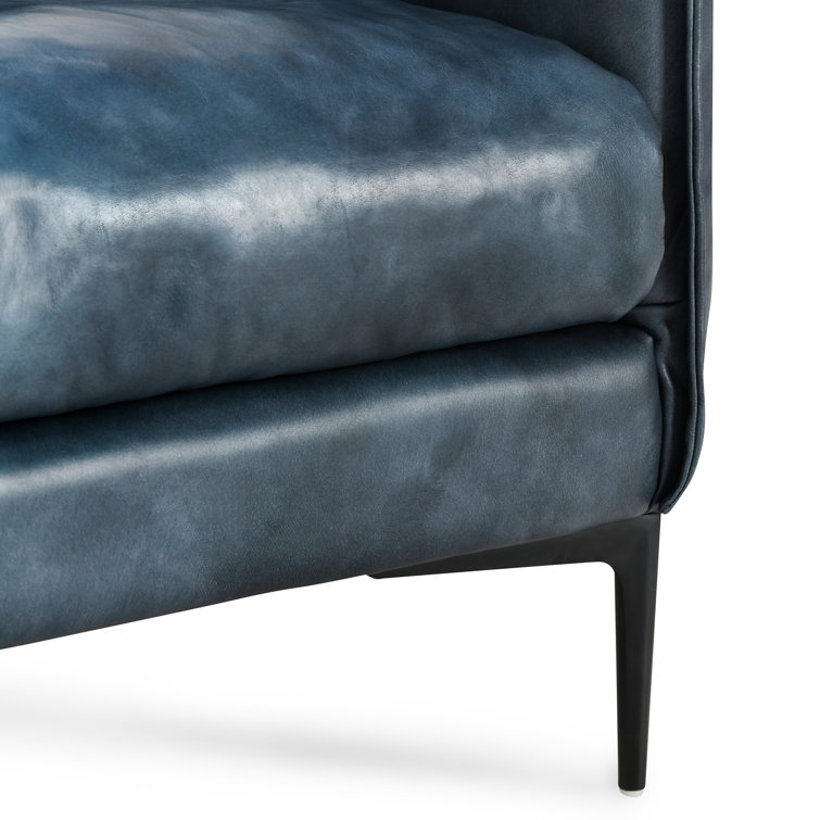 Ocean Blue Leather Armchair with Black Iron Legs