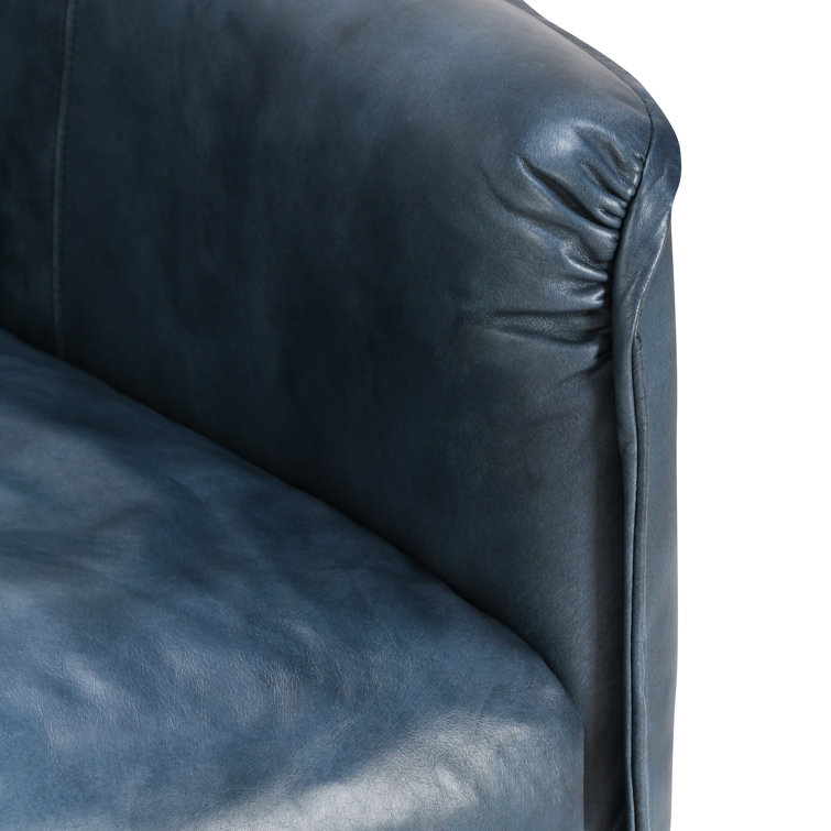 Ocean Blue Leather Armchair with Black Iron Legs