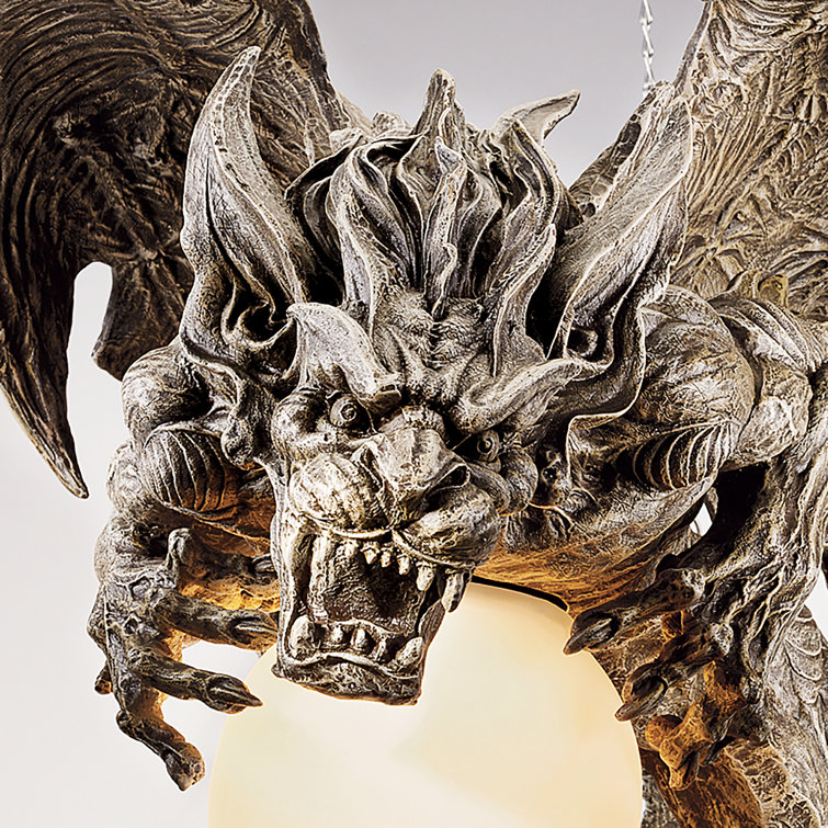 Gothic Guardian Gargoyle 27.5" Resin Chandelier with Orb Light