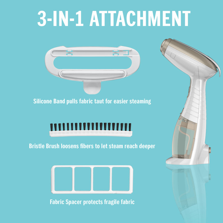White and Champagne Handheld Fabric Steamer with Aluminum Sole Plate