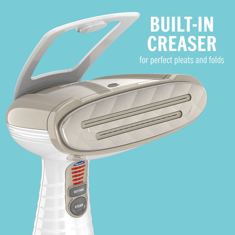 White and Champagne Handheld Fabric Steamer with Aluminum Sole Plate