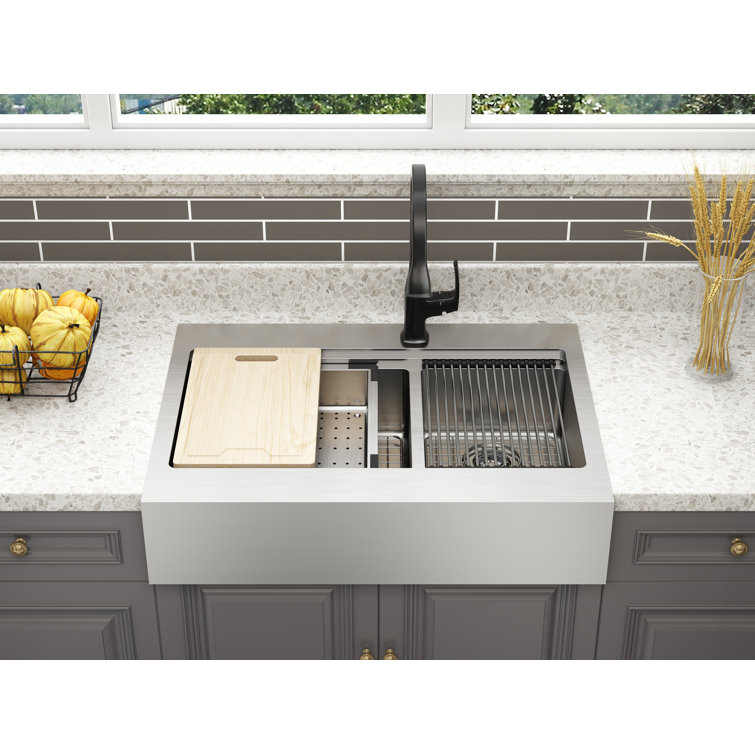 Blanchard 33'' Satin Stainless Steel Single Bowl Workstation Sink