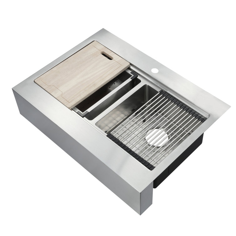 Blanchard 33'' Satin Stainless Steel Double Bowl Workstation Sink