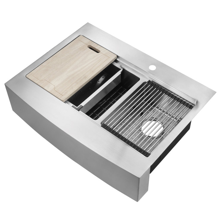 Blanchard 33'' Satin Stainless Steel Double Bowl Workstation Sink