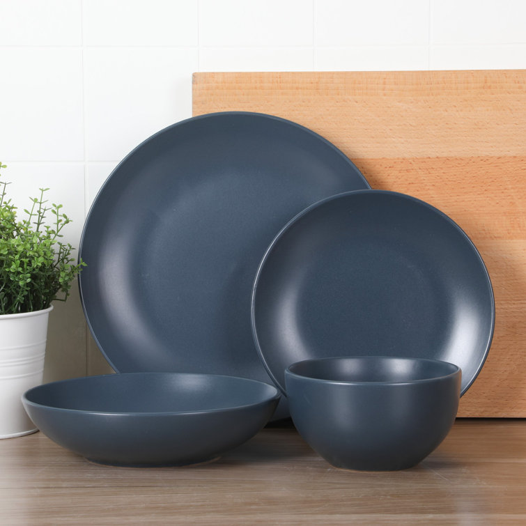 Matte Blue Ceramic 16-Piece Dinnerware Set for 4