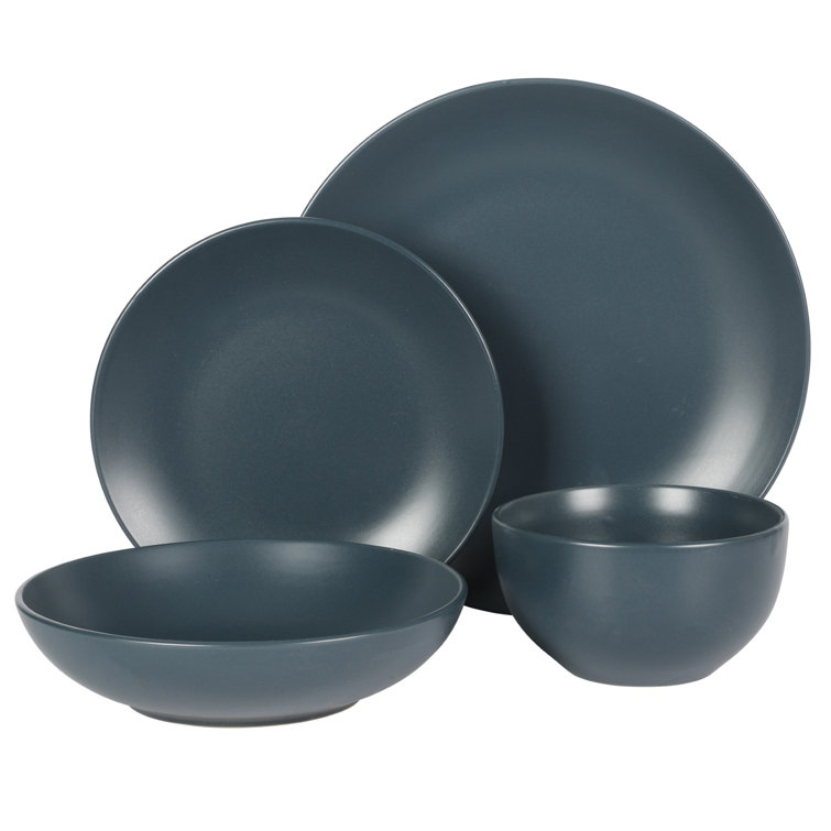 Matte Blue Ceramic 16-Piece Dinnerware Set for 4